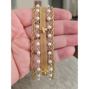 Goldette Triple Strand Goldtone Pearl Bracelet Vintage